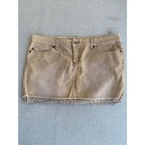 YMI Corduroy Mini Skirt Womens 13 Tan Lace Trim Raw Hem Y2K Boho Low Rise Skirt